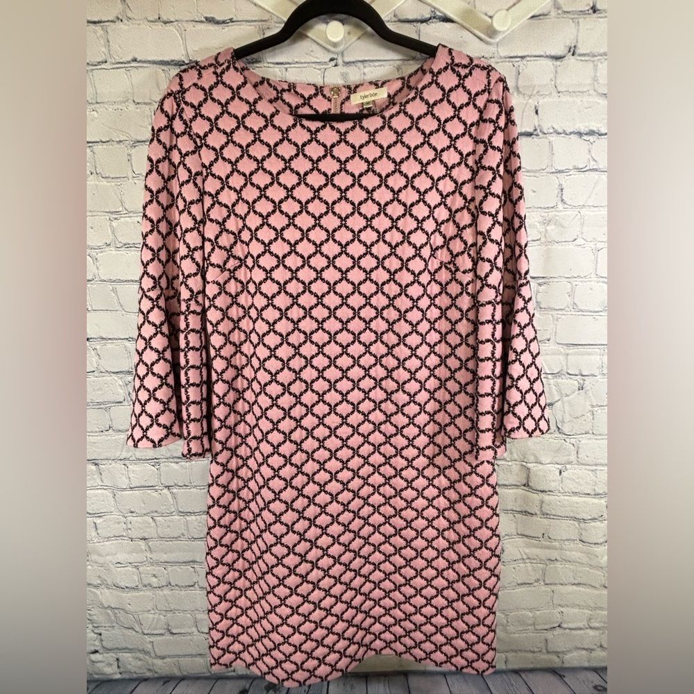 Tyler Boe Pink Black Geometric Jacquard Workwear Party Wedding Midi Dress Size M